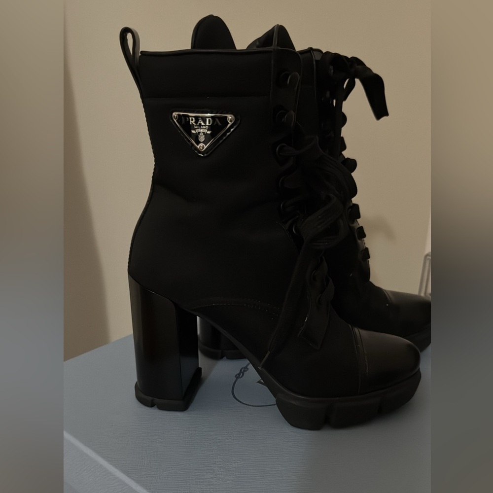 Prada Women's Black Heeled Lace-Up Boots - Picture 4 of 7